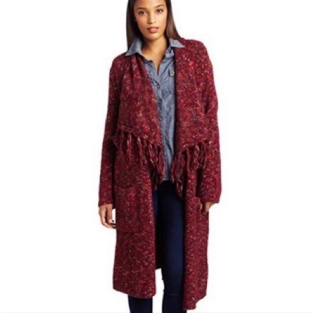Lucky Brand Rock N Roll Marled Knit Fringed Longline Cardigan Sweater